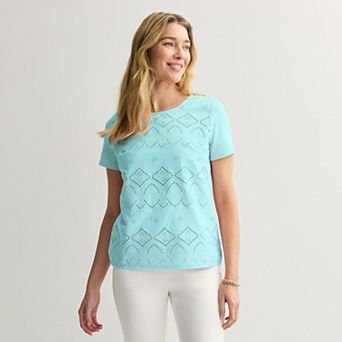 Women's Croft & Barrow® Knit Tee With Eyelet Overlay