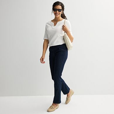 Women's Croft & Barrow® Bobble Trim Splitneck Elbow Sleeve Top