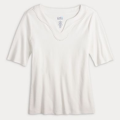 Women's Croft & Barrow® Bobble Trim Splitneck Elbow Sleeve Top