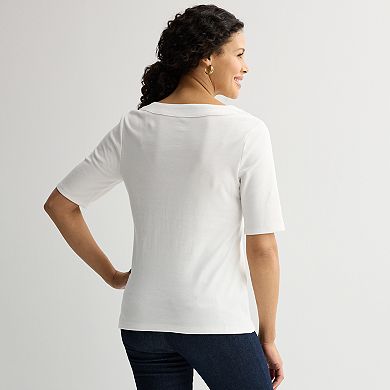 Women's Croft & Barrow® Bobble Trim Splitneck Elbow Sleeve Top