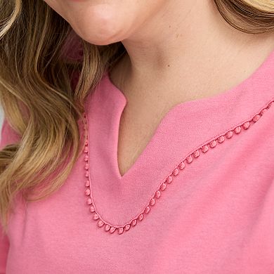 Plus Size Croft & Barrow® Bobble Trim Split Neck Top