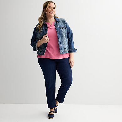 Plus Size Croft & Barrow® Bobble Trim Split Neck Top