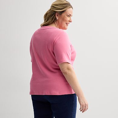 Plus Size Croft & Barrow® Bobble Trim Split Neck Top