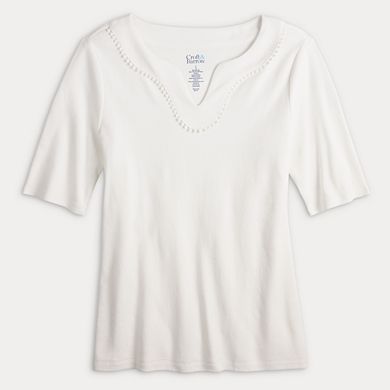 Petite Croft & Barrow® Bobble Trim Splitneck Top