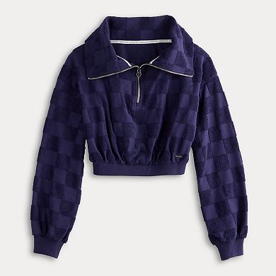 Juniors' Limited Too Towel Terry Half Zip Cropped Sweatshirt