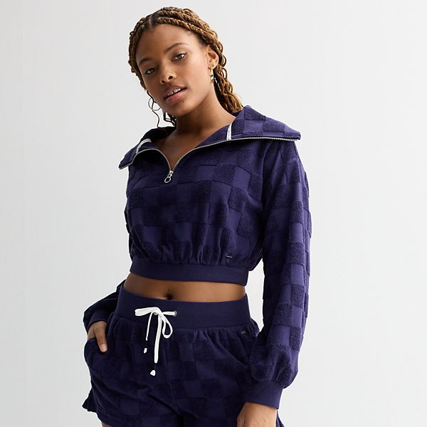 Juniors' Limited Too Towel Terry Half Zip Cropped Sweatshirt