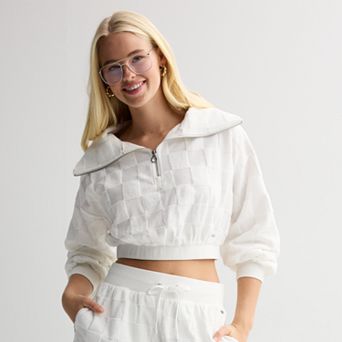 Juniors' Limited Too Towel Terry Half Zip Cropped Sweatshirt
