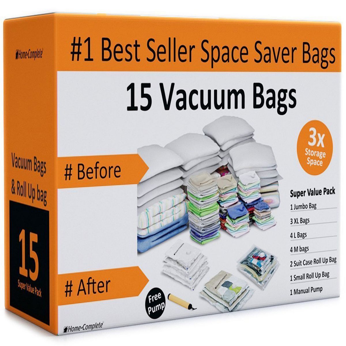 Home-Complete 15 Vacuum Sealer Bags with Pump