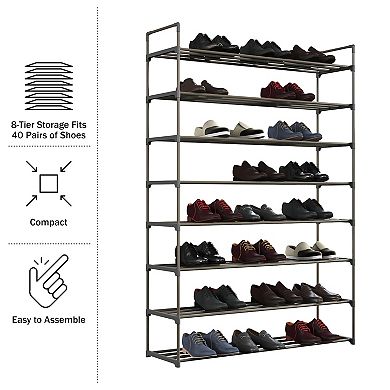Home Complete 8-Tier Shoe Rack for 40 Pairs - Gray