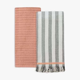 Mingle & Co. Dual-Purpose Fringe Stripe Towel 2-Pack