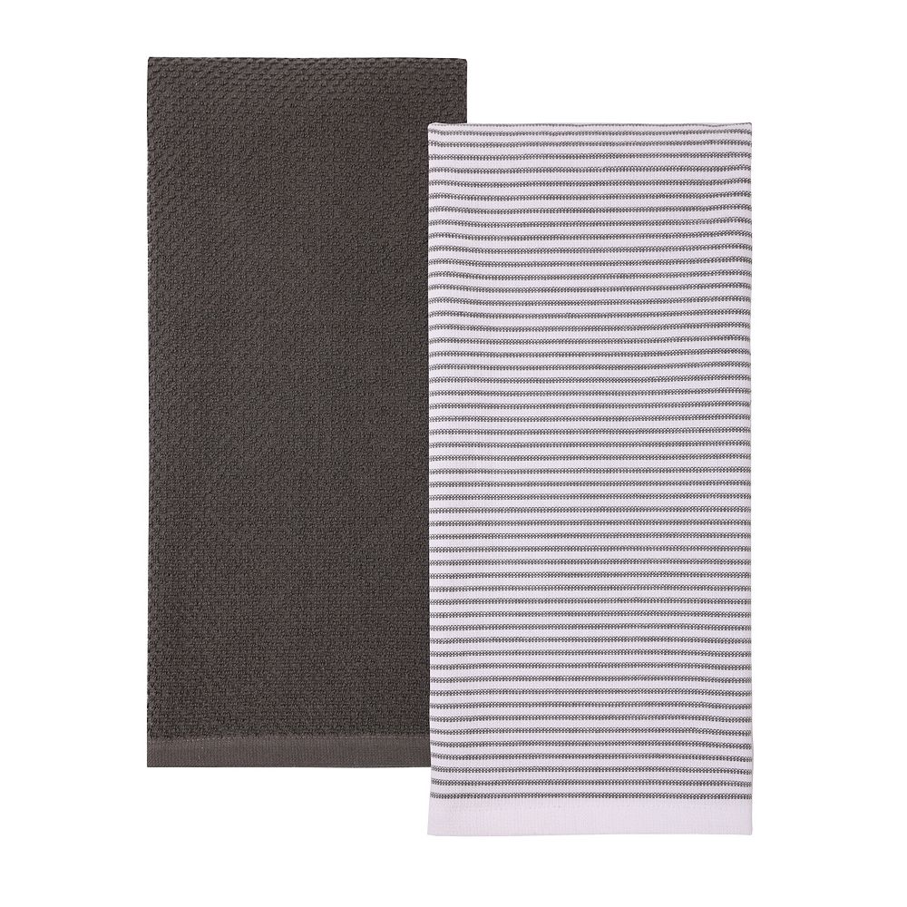 Mingle & Co. 2-Pack Kitchen Towels - Grey Stripe