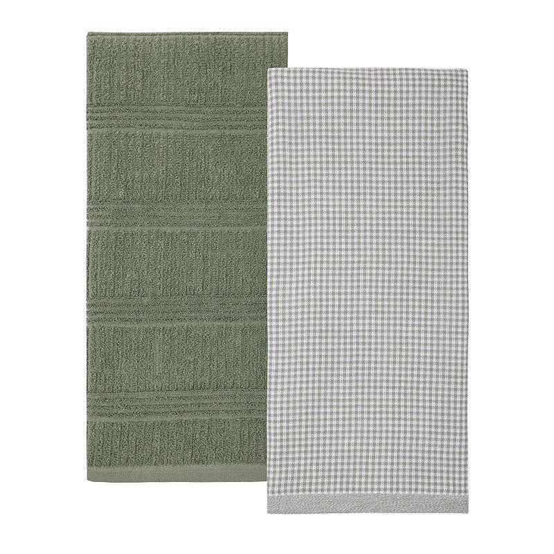 Mingle & Co. 2-Pack Super Soft Gauze Terry Kitchen Towels, Green Mini Check