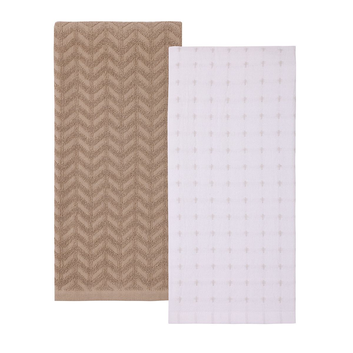 Mingle & Co. 2-Pack Super Soft Gauze Terry Kitchen Towels - Taupe Cross Hatch