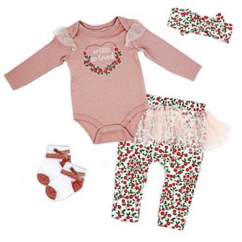 Girls So Little, So Loved 4 pc Tulle Leggings Apparel Set