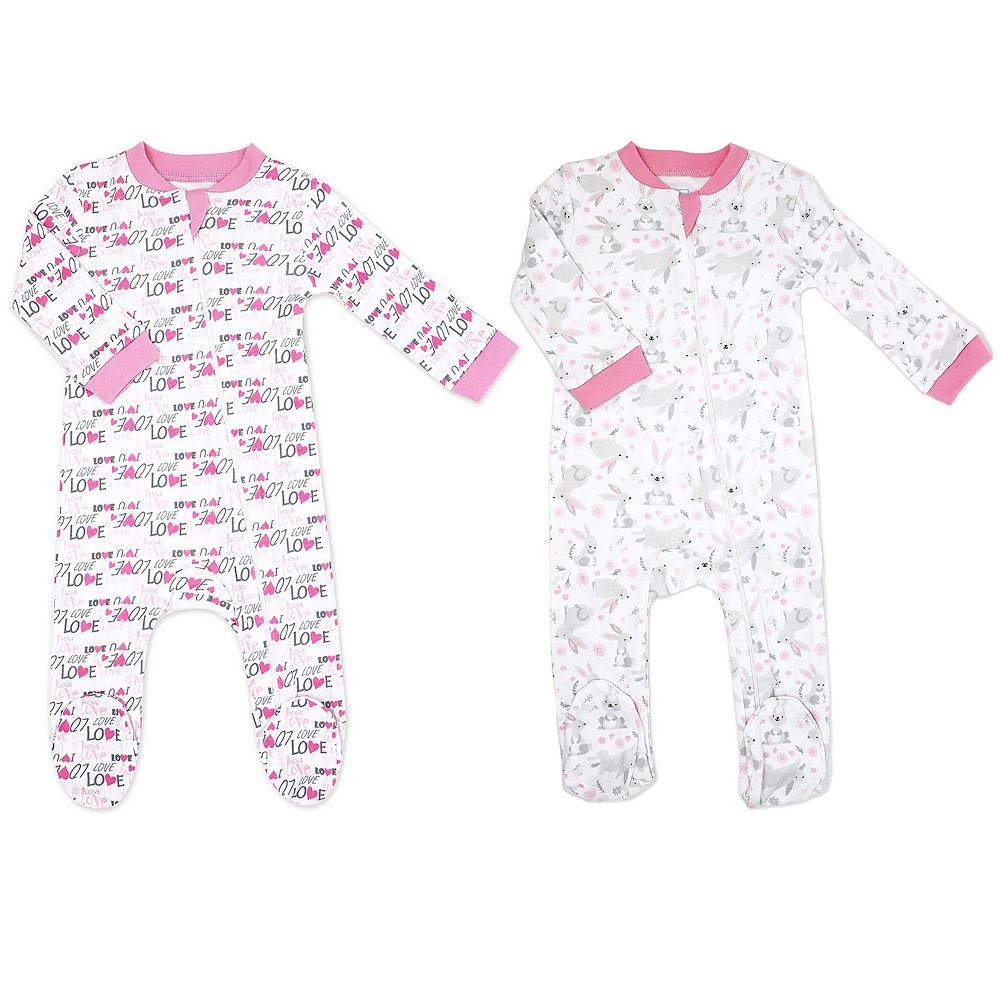 Pink Bunny Toile Zipper Footie