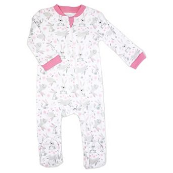 Baby Girls 100% Cotton Pink Bunnies Zippered Footie