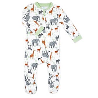 Baby Boys And Baby Girls 100% Cotton Wild Safari Zippered Footie