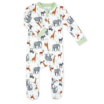 Baby Boys And Baby Girls 100% Cotton Wild Safari Zippered Footie