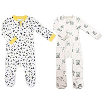 Baby Boys And Baby Girls 2 Pack Zippered Footies, Abcs And Made With Love