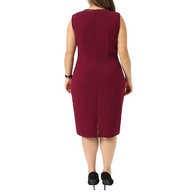 Women's Plus Size Dress Crew Neck Sleeveless Knit Trim Pocket for Work Office