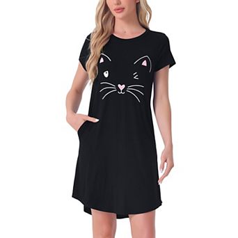 Womens Short Sleeve Pajamas Printed Sleepshirts Night Shirts Soft Sleepwear Cute Cat