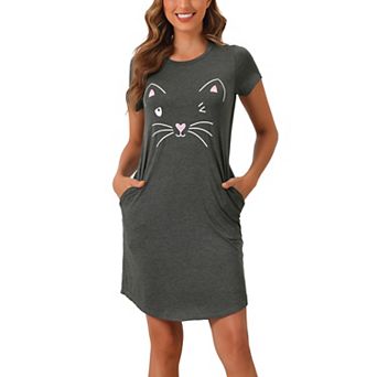 Womens Short Sleeve Pajamas Printed Sleepshirts Night Shirts Soft Sleepwear Cute Cat