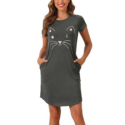 Womens Short Sleeve Pajamas Printed Sleepshirts Night Shirts Soft Sleepwear Cute Cat