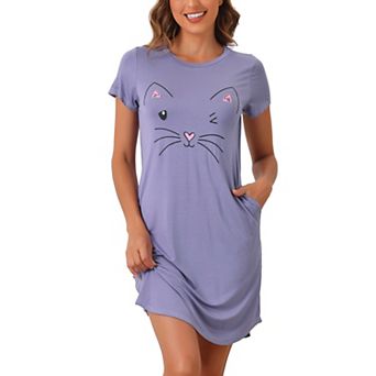 Womens Short Sleeve Pajamas Printed Sleepshirts Night Shirts Soft Sleepwear Cute Cat