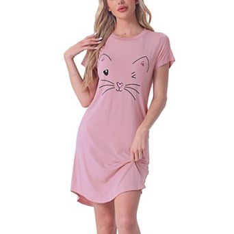 Womens Short Sleeve Pajamas Printed Sleepshirts Night Shirts Soft Sleepwear Cute Cat