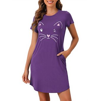 Womens Short Sleeve Pajamas Printed Sleepshirts Night Shirts Soft Sleepwear Cute Cat