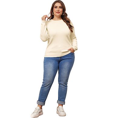 Women's Plus Size Knit Sweater Long Sleeve Crew Neck Shirts Fall Casual Basic Tee Tops