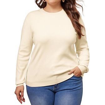 Women's Plus Size Knit Sweater Long Sleeve Crew Neck Shirts Fall Casual Basic Tee Tops