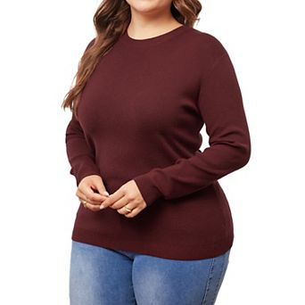 Women's Plus Size Knit Sweater Long Sleeve Crew Neck Shirts Fall Casual Basic Tee Tops