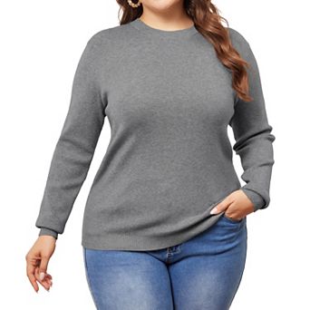 Women's Plus Size Knit Sweater Long Sleeve Crew Neck Shirts Fall Casual Basic Tee Tops
