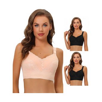 3 Packs Women's Full Coverage Wide Straps Longline Hem Wirefree Bra