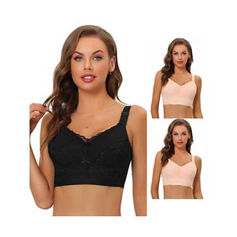 3 Packs Women's Full Coverage Wide Straps Longline Hem Wirefree Bra
