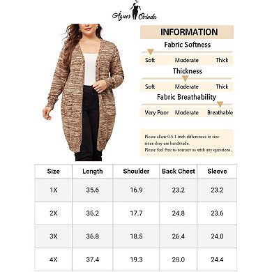 Women's Plus Size Sweater Cardigan Contrast Color Open Front Long Sleeve With Pockets