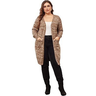 Women's Plus Size Sweater Cardigan Contrast Color Open Front Long Sleeve With Pockets