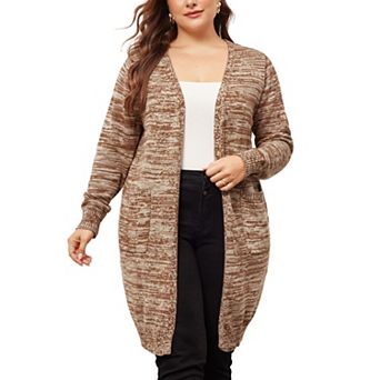 Women's Plus Size Sweater Cardigan Contrast Color Open Front Long Sleeve With Pockets