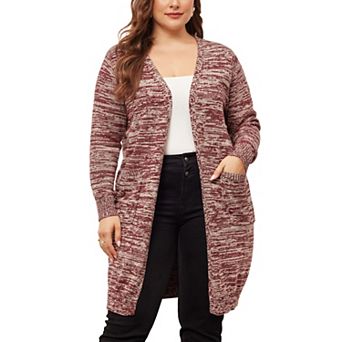 Women's Plus Size Sweater Cardigan Contrast Color Open Front Long Sleeve With Pockets