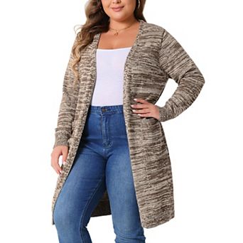 Women's Plus Size Sweater Cardigan Contrast Color Open Front Long Sleeve With Pockets