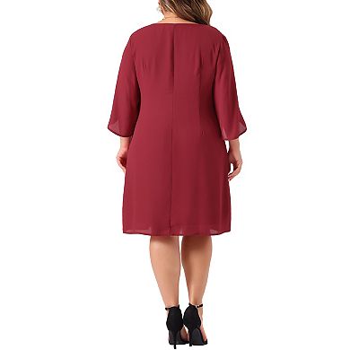 Plus Size Dress For Women Crew Neck 3/4 Flutter Sleeve Party Cocktail Chiffon Dresses