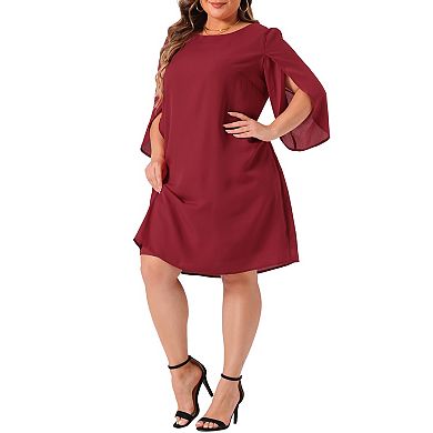 Plus Size Dress For Women Crew Neck 3/4 Flutter Sleeve Party Cocktail Chiffon Dresses