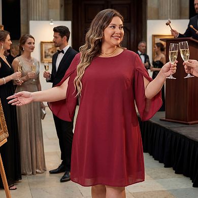 Plus Size Dress For Women Crew Neck 3/4 Flutter Sleeve Party Cocktail Chiffon Dresses
