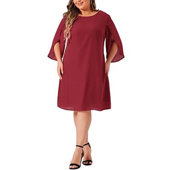 Plus Size Dress For Women Crew Neck 3/4 Flutter Sleeve Party Cocktail Chiffon Dresses