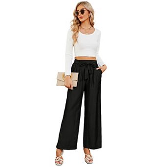 Wide Leg Pants For Women High Waisted Business Work Casual Adjustable Tie Knot Dress Pants
