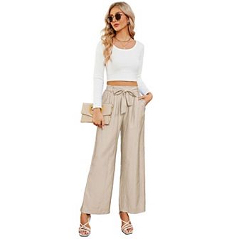 Wide Leg Pants For Women High Waisted Business Work Casual Adjustable Tie Knot Dress Pants