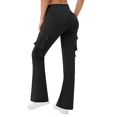 Mid Waisted Yoga Cargo Pants For Women Stretch Bootcut Casual Pants