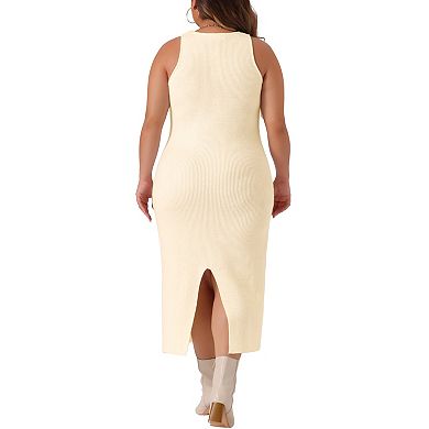 Plus Size Tank Sweater Dress For Women Crew Neck Sleeveless Knit Bodycon Midi