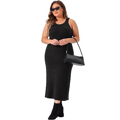 Plus Size Tank Sweater Dress For Women Crew Neck Sleeveless Knit Bodycon Midi